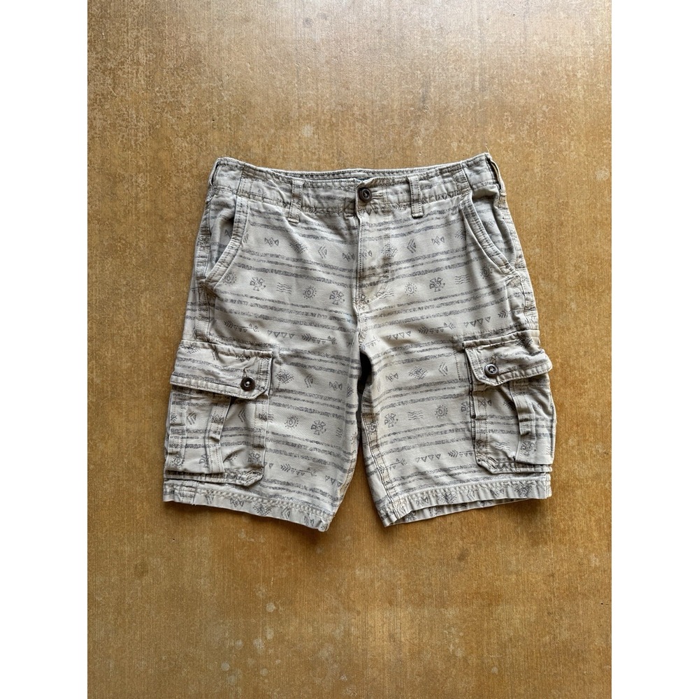 American Eagle Cotton All Over Print Surf Tribal Cargo Shorts Y2K Faded 30W
